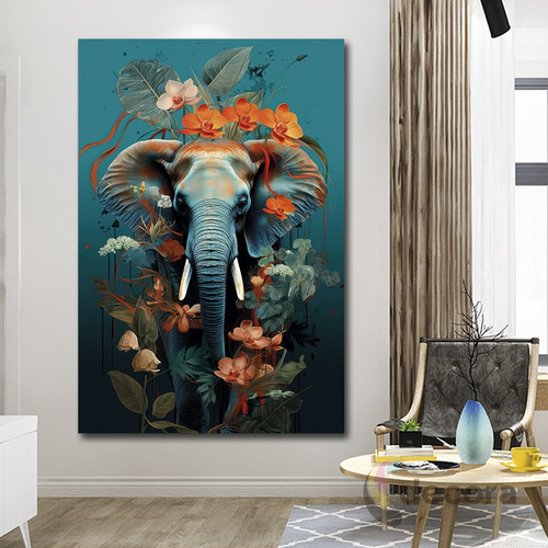 Cuadro Elefante Colores Canvas Elegante Sala Animal 15 60x90