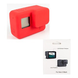 Case Silicone Tampa Lente Vermelho + Película Gopro 5 6 7