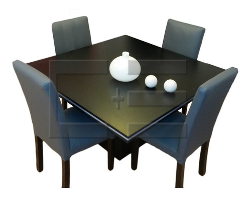 Juego Mesa Comedor Cuadrada Tr 130x130 + 4 Sillas Ecocuero