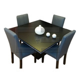 Juego Mesa Comedor Cuadrada Tr 130x130 + 4 Sillas Ecocuero