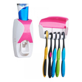 Soporte Cepillo Dientes Color Rosa Organizador Dispensador Pasta Dental Y Porta Cepillo Baño De Pared 5 Divisiones Qatarshop