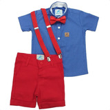 Conjunto Social Menino Festa Infantil Camisa Social Temática Galinha Pintadinha Com Bermuda Social Gravata E Suspensorio