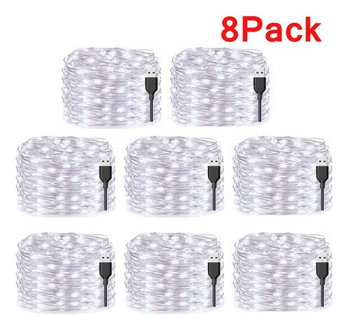 8 Paquetes De Luces Decorativas 20m Tira Led Navideña 5v Usb