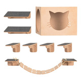 Brinquedo Gato Resistente Kit 8 Peças Mdf Carpete Playground Cor Marrom