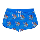 Short Praia Feminino Stitch Sorvete Azul Casual Ref0238