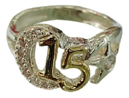 Anillo De 15 Años Plata Ley 925 Con Baño De Oro Y Circones