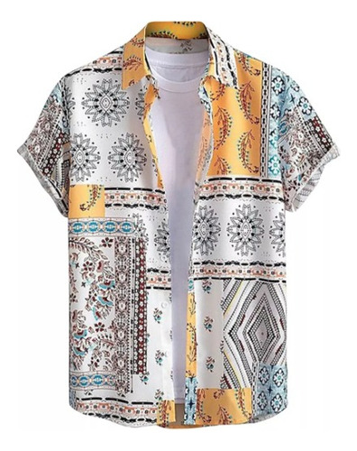 Camisa Hawaiana Suelta De Rayas De Manga Corta Para Hombre