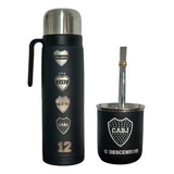 Kit Termo Mate Térmico Negro Boca Juniors Ac Inox Bombilla