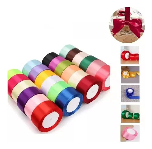 5 Rollos Satinado Decoracion Colores Listón 4cm 114.3 Metros