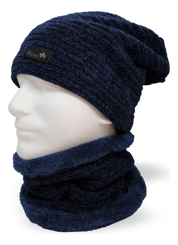 Combo Gorro Caído + Cuello Lana  Invierno Con Corderito