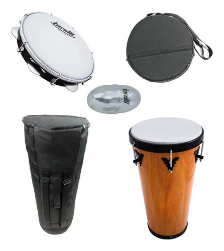 Kit Samba Pagode Timba De Madeira + Pandeiro Torelli + Ganza