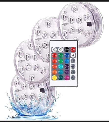 Pack 4 Luces Para Piscina Sumergibles De 16 Colores Control