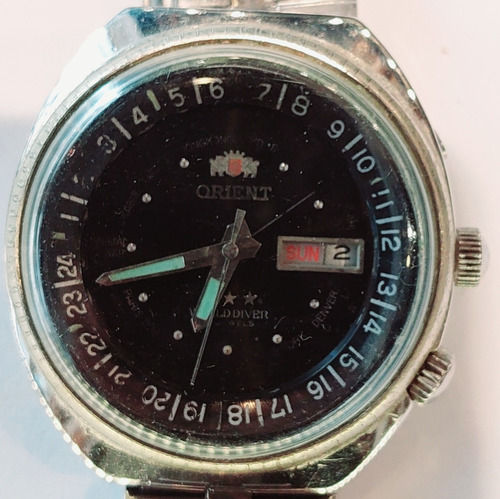 Reloj Orient World Time Diver Big 45 Mm 21 Jewels Negro 