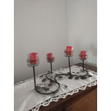 Candelabro De Hierro   Portavelas De Vidrio No Hago Envio