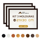 Kit A4 21x30 Cm 3 Molduras Com Vidro P/ Imagem Certificado