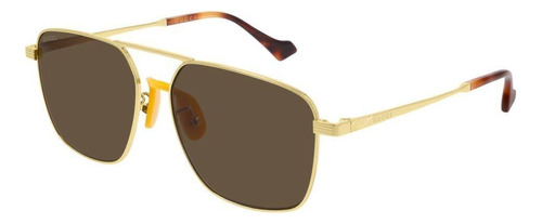 Gucci Gg0743s 002 Aviator Square Metal Cafe Dorado