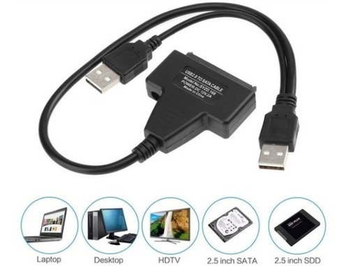 Cabo Conversor Adaptador Dual Usb 2.0 Para Hd Sata 2,5 Cor Preto