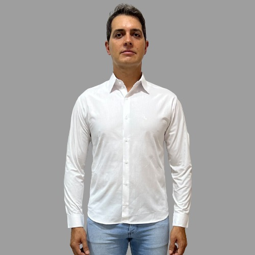 Camisa Social Masculina Branca 100% Algodão Molde Reto