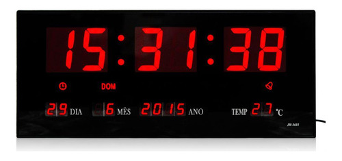 Relógio Digital Termômetro Calendário Led Azul 36x15cm Midsj