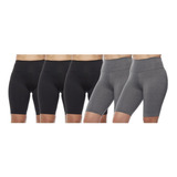 Kit 5 Bermudas Preta Cinza Feminina Ciclista Academia Malha