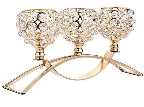 Candelero, Candelabro - Candelabro De Cristal Dorado De 3 Br