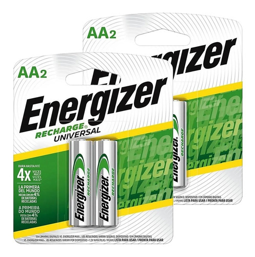 X4 Pilas Recargables Aa Energizer 2000 Mah H/1.500 Recargas