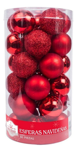 Paquete 30 Esferas De 5cm Navideñas Plástico Color Rojo