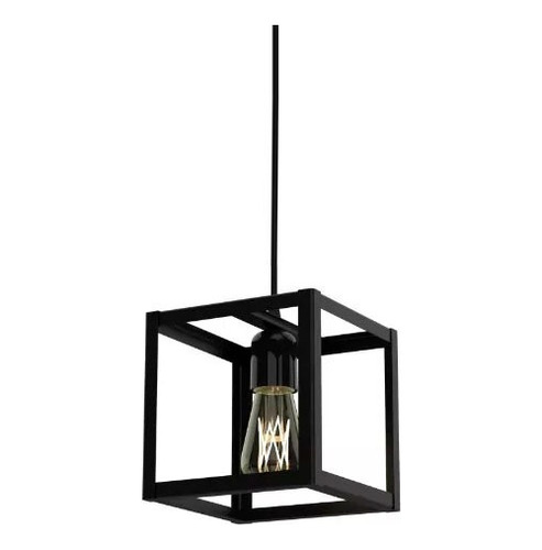 Lampara Colgante 1 Luz Cubo Recto Negro Apto Led Linea Spl