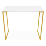 Mesa Escritório Office Estilo Industrial 90cm Dourado Branco