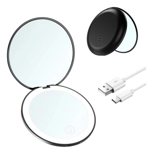 Espejo De Maquillaje Luz 1x /10x, Carga Usb, Portátil Viaje