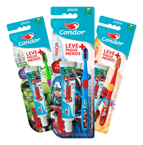 Kit Escova Dental + Gel Dental Junior Avengers - Condor