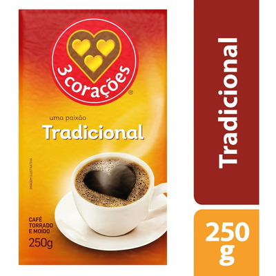Café torrado e moído a vácuo tradicional 3 Corações pacote 250gr | MercadoLivre