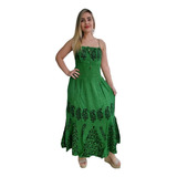 Vestido Longo Indiano Alça Estonado Com Batik - Cod.6340a