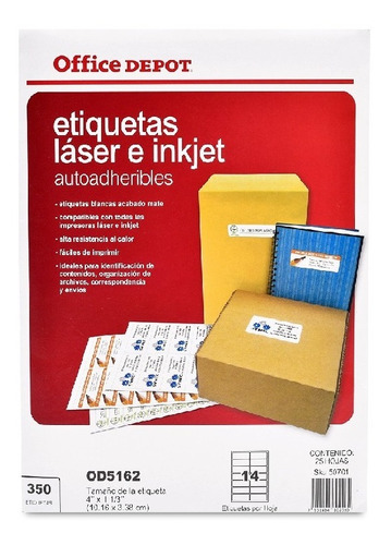 Pack 6 Etiquetas Laser E Inkjet Od5162 10.16 X 3.38cm 