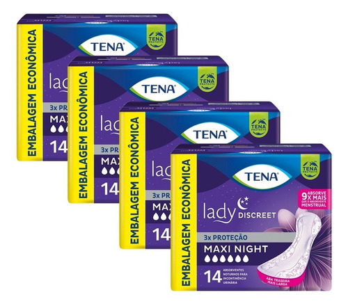 Kit 4 Absorvente Geriatrico Feminino Tena Lady Maxi Night 14