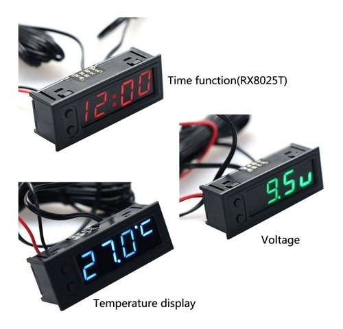 Termômetro Voltímetro Relógio Digital Automotivo 12-24v Azul