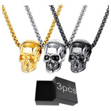 3pcs Collar Cadena Cráneo Calavera Muerte Acero Inoxidable