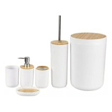 Kit Banheiro Conjunto Bambu Completo Lixeira 6 Peças Branco