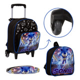 Mochila Infantil Menino De Rodinhas Sonic Pre Escola Preta