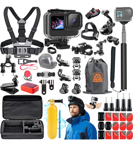 Kit Aventura P Gopro Hero 9 10 11 Case Mosquetão Bastão Bike