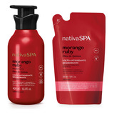  Kit Nativa Spa Morango: Loção Corporal 400ml + Refil 350ml