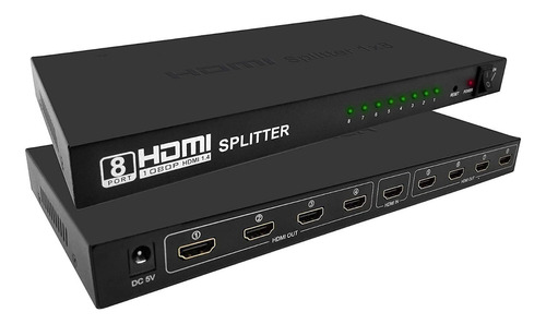 Splitter Hdmi 1x8 Bocas 1.4v 3d Con Fuente 1in 8out Lcd Led