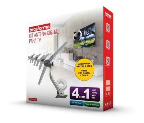 Antena Externa Tv Digital 4 Em 1 Hdtv 16 Metros Cabo