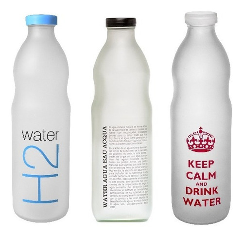 Botellas Vidrio 1 Litro Agua H2o Acqua Keepcalm Deco X3 Unid