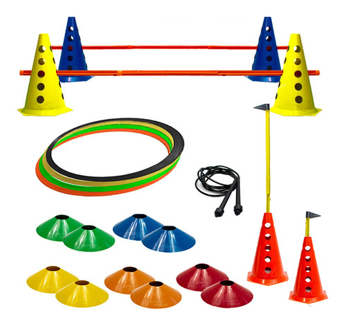  Cones C/ Barreiras + 10 Pratos + Argolas De Agilidade