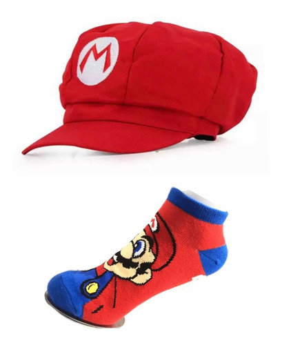 Gorra Boina Mario Bross, Logo Bordado + Calcetín