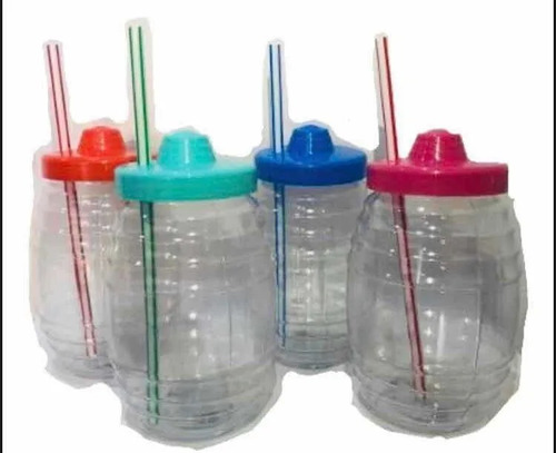 20 Mini Vitroleros Barril De Plástico 1 Litro Con Popote