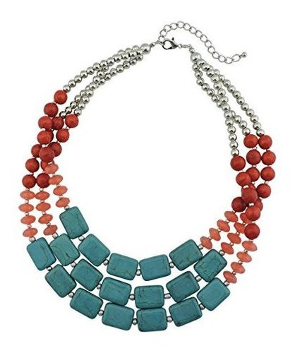 Collar Turquesa Tres Hilos Chunky Mujer.