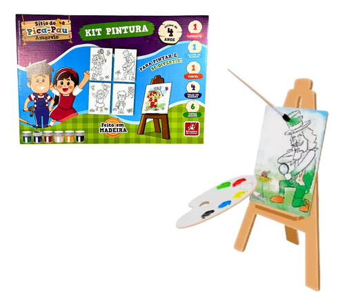 Kit Pintura Infantil Cavalete Mesa Telas Tinta Pincel Paleta