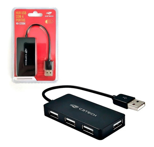 Hub Usb 2.0 Extensão 4 Portas 480mbps Hu-220bk C3 Tech